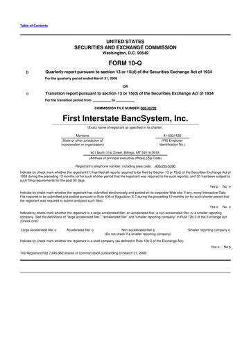 Thumbnail First Interstate BancSystem 10-Q Quarterly Report FY 