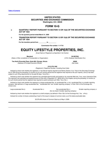 Thumbnail Equity LifeStyle Properties 10-Q Quarterly Report FY 