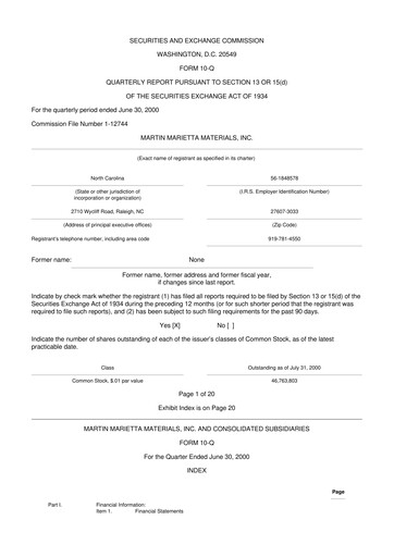 Thumbnail Martin Marietta Materials 10-Q Quarterly Report FY 