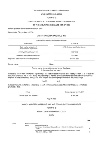 Thumbnail Martin Marietta Materials 10-Q Quarterly Report FY 
