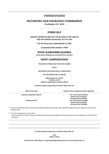 Thumbnail Sony 20-F Annual Report 