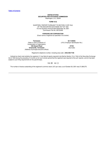 Thumbnail Forward Air 10-Q Quarterly Report FY 