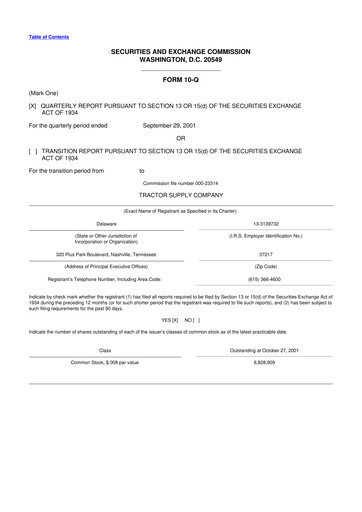 Miniature Tractor Supply 10-Q Rapport trimestriel  