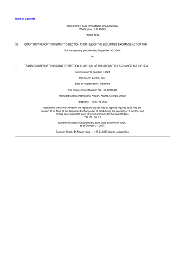 Thumbnail Delta Air Lines 10-Q Quarterly Report FY 