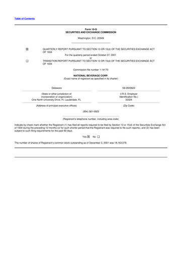 Thumbnail National Beverage
 10-Q Quarterly Report FY 