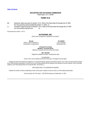 Miniature AutoZone 10-Q Rapport trimestriel  