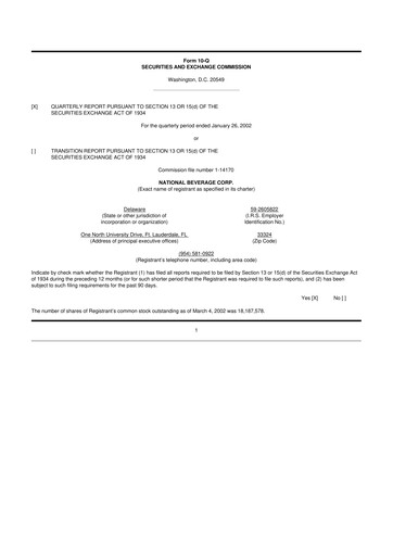 Thumbnail National Beverage
 10-Q Quarterly Report FY 