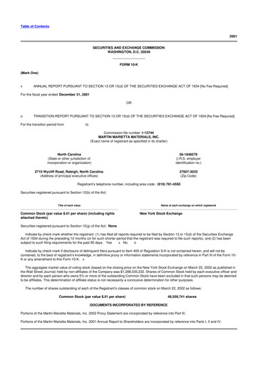 Thumbnail Martin Marietta Materials 10-K Annual Report 2001