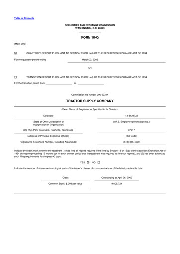 Miniature Tractor Supply 10-Q Rapport trimestriel  