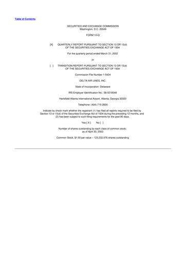 Thumbnail Delta Air Lines 10-Q Quarterly Report FY 