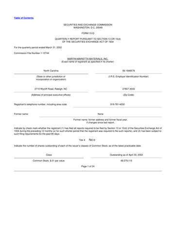 Thumbnail Martin Marietta Materials 10-Q Quarterly Report FY 