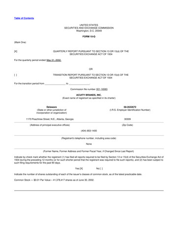 Thumbnail Acuity Brands
 10-Q Quarterly Report FY 