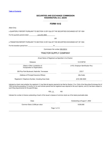 Miniature Tractor Supply 10-Q Rapport trimestriel  