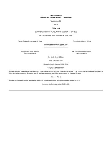 Thumbnail Sonoco 10-Q Quarterly Report FY 