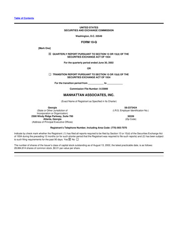 Thumbnail Manhattan Associates
 10-Q Quarterly Report FY 