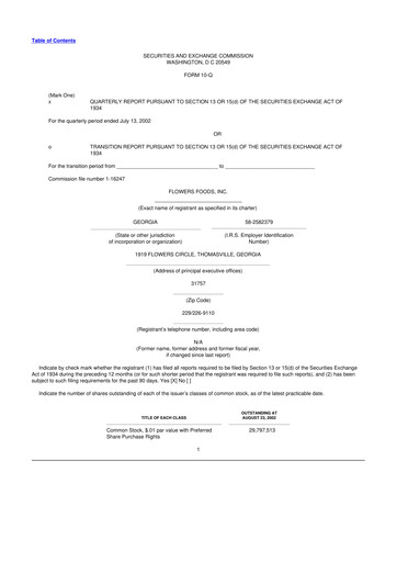 Miniature Flowers Foods
 10-Q Rapport trimestriel  