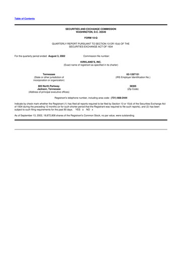 Thumbnail Kirkland's 10-Q Quarterly Report FY 