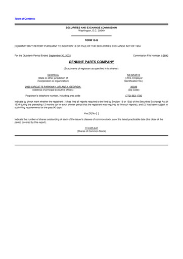 Thumbnail Genuine Parts Company
 10-Q Quarterly Report FY 
