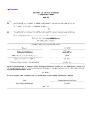 Miniature Tractor Supply 10-Q Rapport trimestriel  