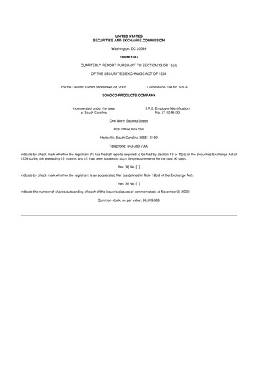 Thumbnail Sonoco 10-Q Quarterly Report FY 