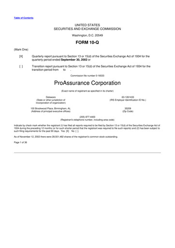 Thumbnail ProAssurance 10-Q Quarterly Report FY 