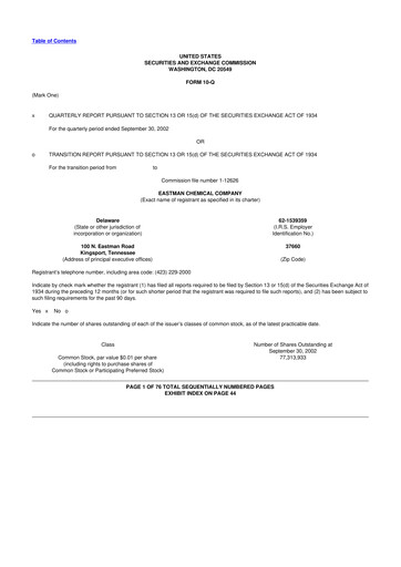 Thumbnail Eastman Chemical
 10-Q Quarterly Report FY 
