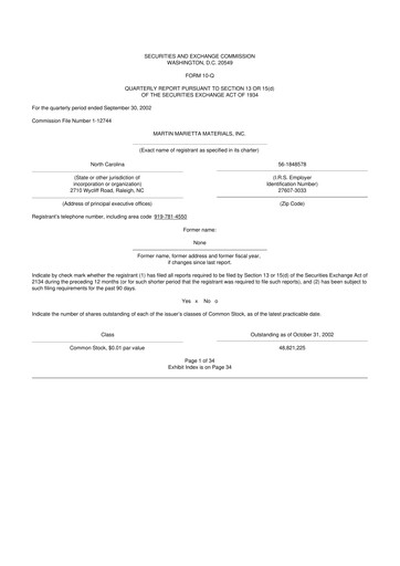 Thumbnail Martin Marietta Materials 10-Q Quarterly Report FY 