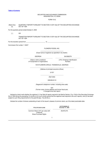 Miniature Flowers Foods
 10-Q Rapport trimestriel  
