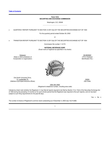 Thumbnail National Beverage
 10-Q Quarterly Report FY 