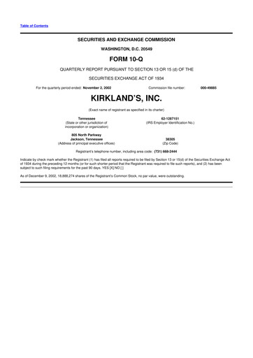 Thumbnail Kirkland's 10-Q Quarterly Report FY 