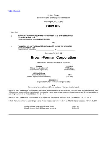 Thumbnail Brown Forman 10-Q Quarterly Report FY 