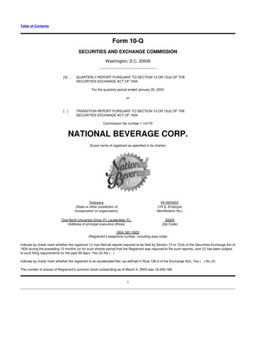 Thumbnail National Beverage
 10-Q Quarterly Report FY 