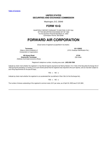 Thumbnail Forward Air 10-Q Quarterly Report FY 