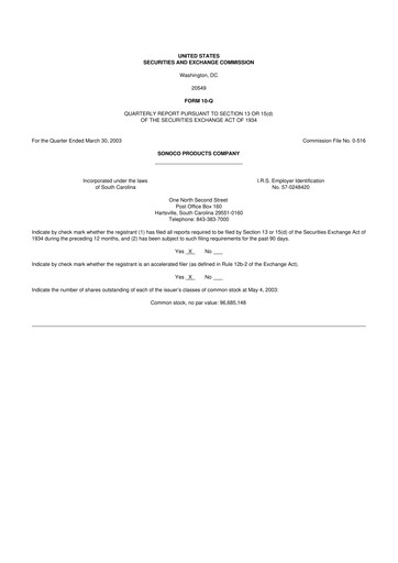 Thumbnail Sonoco 10-Q Quarterly Report FY 