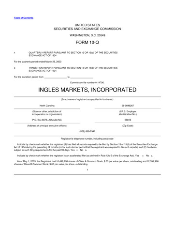 Thumbnail Ingles Markets 10-Q Quarterly Report FY 