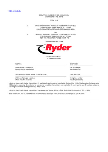 Thumbnail Ryder
 10-Q Quarterly Report FY 