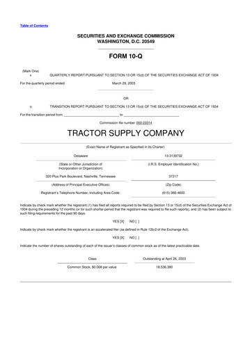 Miniature Tractor Supply 10-Q Rapport trimestriel  