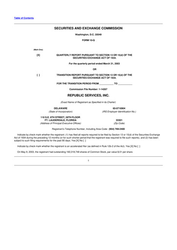 Thumbnail Republic Services
 10-Q Quarterly Report FY 