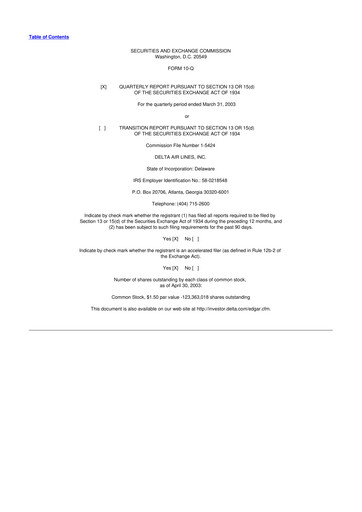 Thumbnail Delta Air Lines 10-Q Quarterly Report FY 