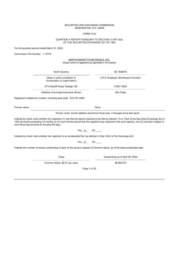 Thumbnail Martin Marietta Materials 10-Q Quarterly Report FY 
