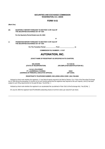 Miniature AutoNation 10-Q Rapport trimestriel  
