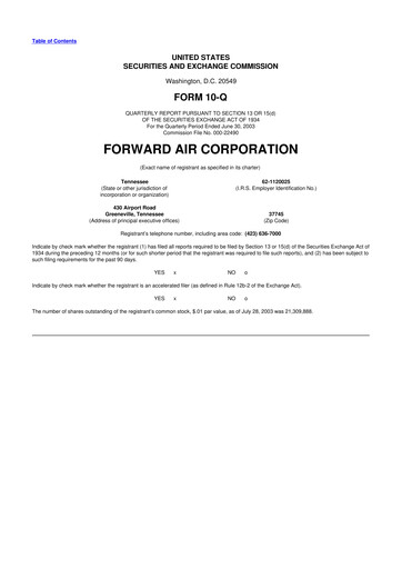 Thumbnail Forward Air 10-Q Quarterly Report FY 
