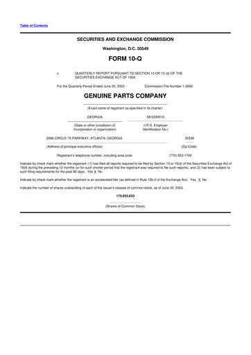 Thumbnail Genuine Parts Company
 10-Q Quarterly Report FY 