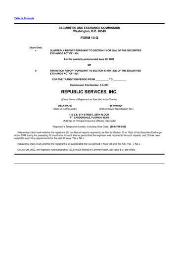 Thumbnail Republic Services
 10-Q Quarterly Report FY 