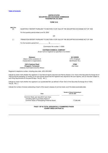 Thumbnail Eastman Chemical
 10-Q Quarterly Report FY 