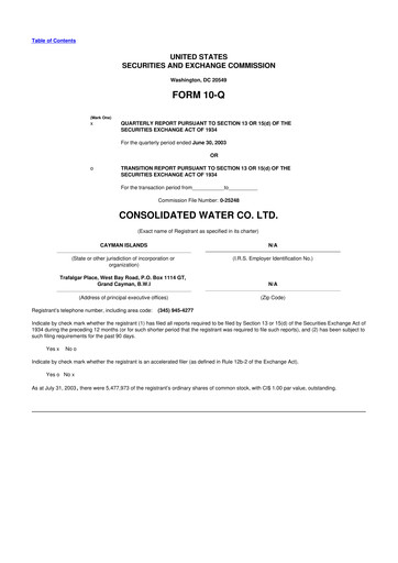 Thumbnail Consolidated Water 10-Q Quarterly Report FY 
