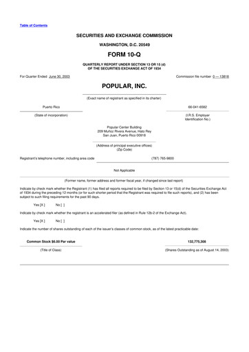 Thumbnail Popular, Inc. (Banco Popular de Puerto Rico) 10-Q Quarterly Report FY 