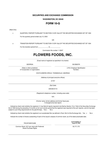Miniature Flowers Foods
 10-Q Rapport trimestriel  
