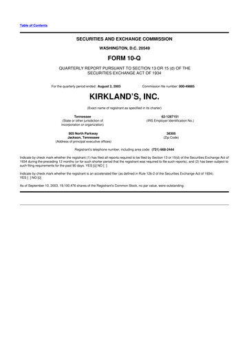 Thumbnail Kirkland's 10-Q Quarterly Report FY 