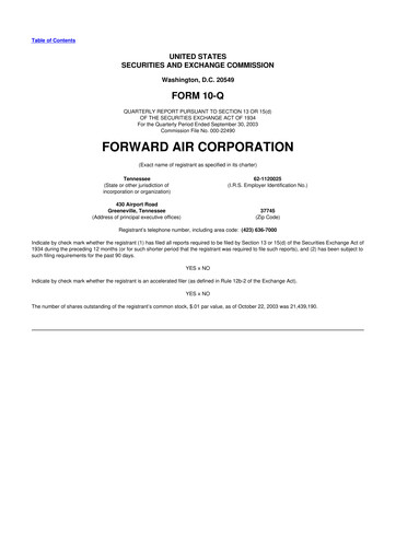 Thumbnail Forward Air 10-Q Quarterly Report FY 
